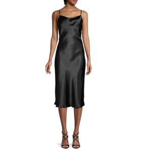 Bebe Black Solid Satin Bias Camisole Slip Dress XS
